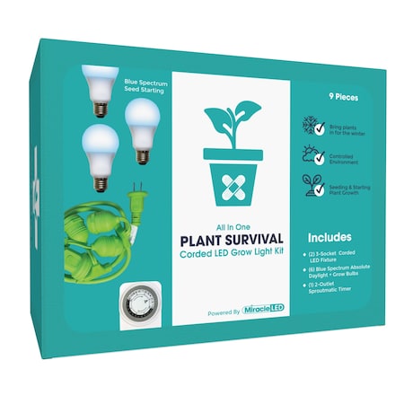 Miracle Led 3-Socket Plant Survival Grow Light Kit- Blue Spec. 14W Replace 150W Grow Bulbs, 2PK 801947